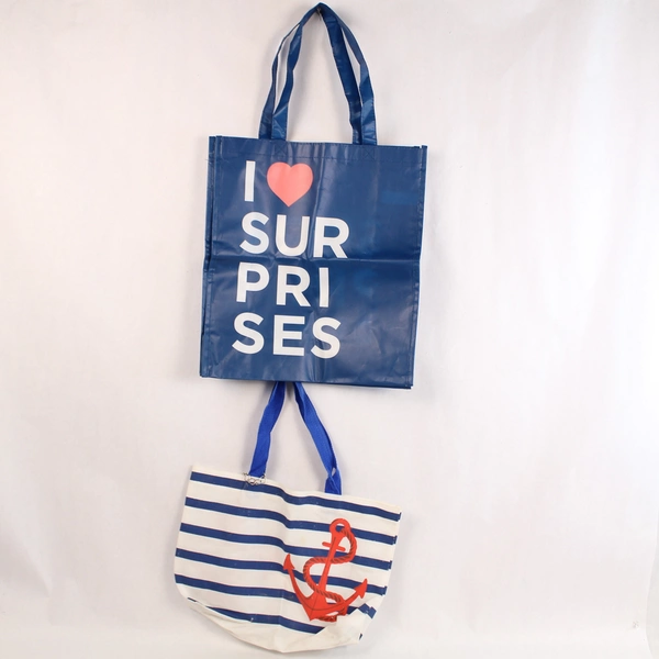 Lot of 4 Nautical Reusable Shopping Bags Red White Blue Pre-Owned