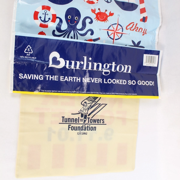 Lot of 4 Nautical Reusable Shopping Bags Red White Blue Pre-Owned