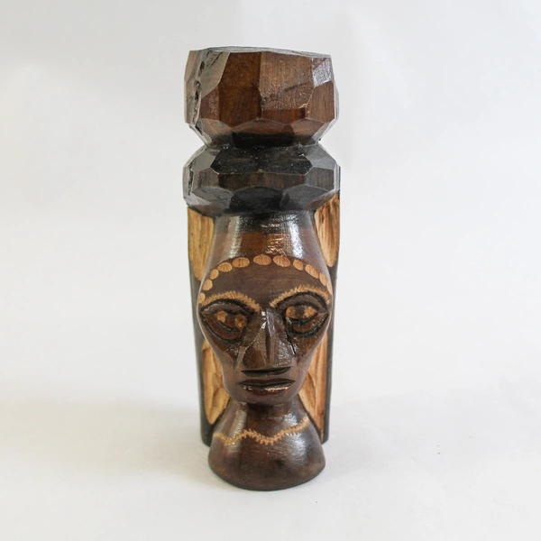 Hand Carved 5" Tiki Totem Statue - "Don't Worry Be Happy" Folk Art