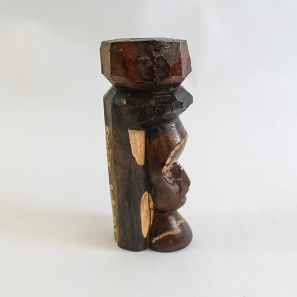 Hand Carved 5" Tiki Totem Statue - "Don't Worry Be Happy" Folk Art