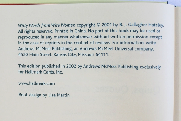 Witty Words from Wise Women by B.J. Gallagher - Pre-Owned Book, Stains