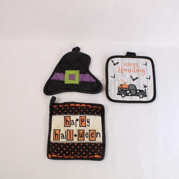 Lot of 3 Halloween Potholders Witch Hat & Ghost Kitchen Decor - Pre-Owned