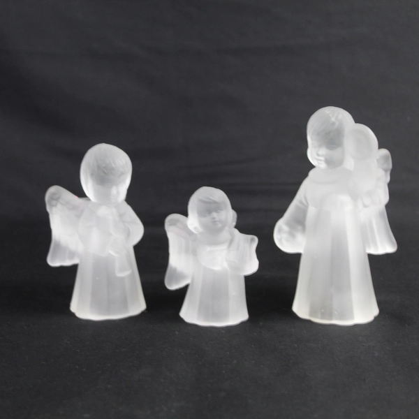 Lot of 3 Frosted Glass Angel Candle Holders Figurines with Instruments Decor