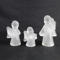 Lot of 3 Frosted Glass Angel Candle Holders Figurines with Instruments Decor