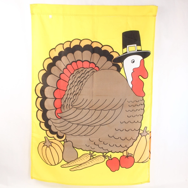 Thanksgiving Turkey Yard Flag 28x40 E Mishan & Sons Orange Brown Good Condition