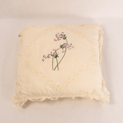 Vintage Daniel Cleary White Laced Pillow Square Embroidered Purple Flower Design