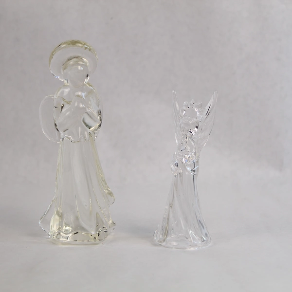 Lot of 2 Clear Glass Angel Figurines - Christmas Holiday Decor - Pre-owned