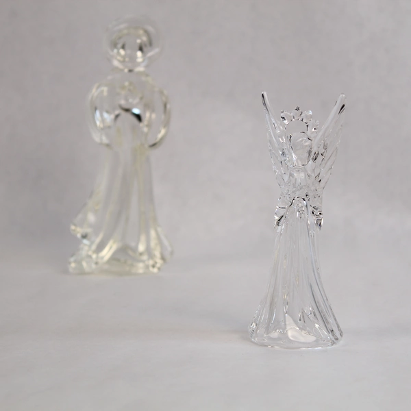 Lot of 2 Clear Glass Angel Figurines - Christmas Holiday Decor - Pre-owned