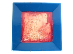 Decorative Fused Glass Plate Blue Border Square 13.5 x 13.5 Wall Decor 