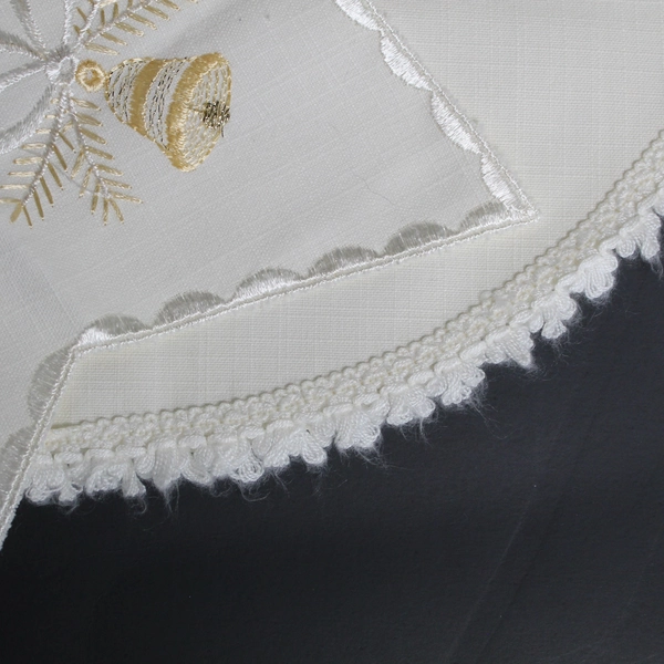 Beige Woven Linen Table Runner & Star Doily Set with Gold Embroidery