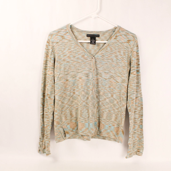 Apostrophe Women's Size S Blue Beige Green Heathered Button Cardigan