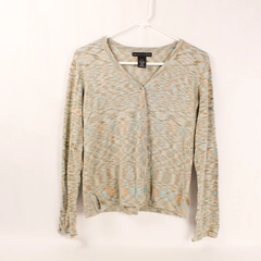 Apostrophe Women's Size S Blue Beige Green Heathered Button Cardigan