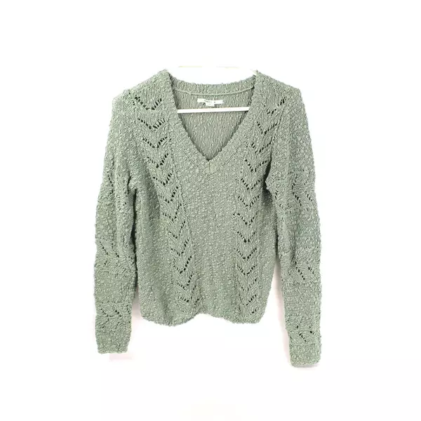 O'Neill Olive Green V-Neck Chunky Knit Sweater Women's XS Cotton Pre-Owned
