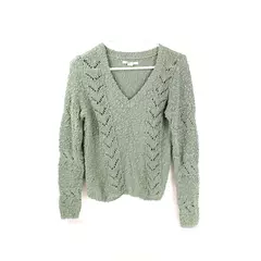 O'Neill Olive Green V-Neck Chunky Knit Sweater Women's XS Cotton Pre-Owned