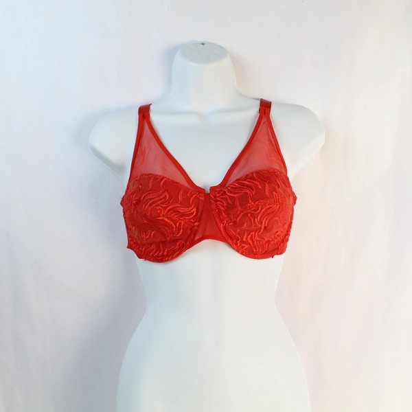 Women's 36D Red Lace Bra Floral Design Hook & Eye Closure Pre-Owned