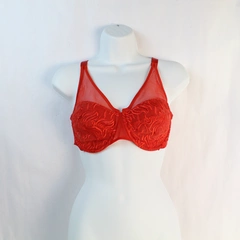 Women's 36D Red Lace Bra Floral Design Hook & Eye Closure Pre-Owned