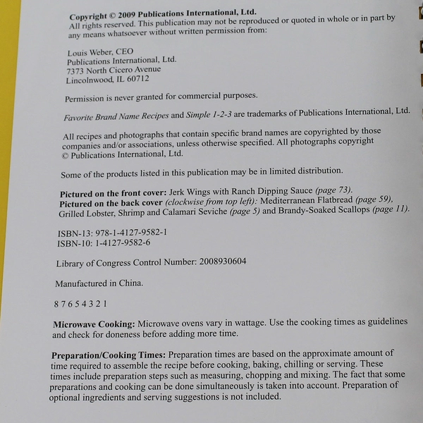 Simple 1-2-3 Appetizers Cookbook by Publications International HC 2009