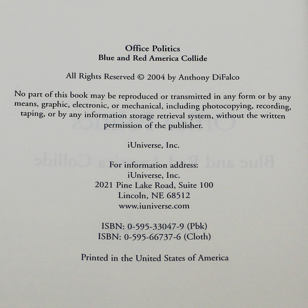 Office Politics: Blue & Red America Collide by Anthony DiFalco HC 2004
