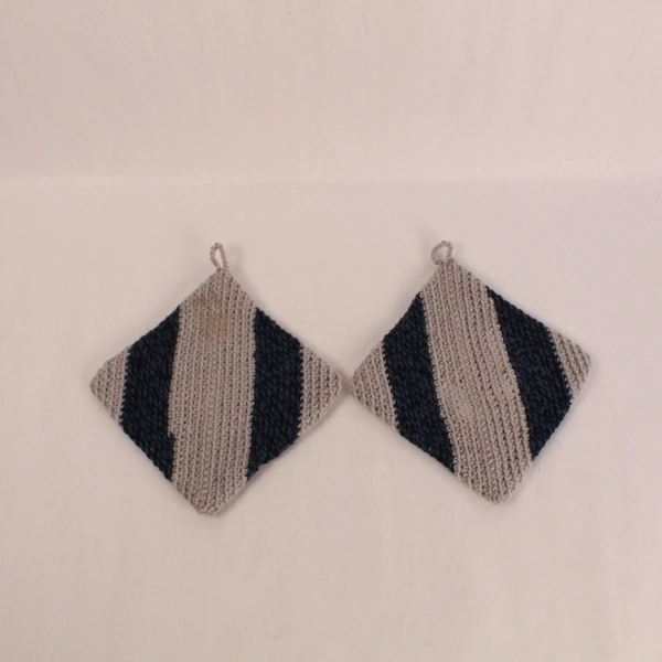 Lot of 2 Vintage Blue Gray Crocheted Pot Holders - Handmade Kitchen Decor