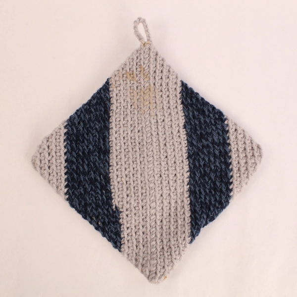 Lot of 2 Vintage Blue Gray Crocheted Pot Holders - Handmade Kitchen Decor