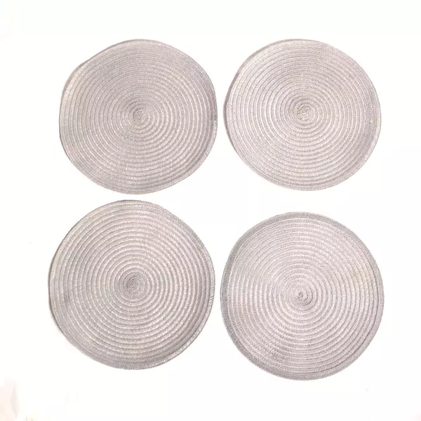 Set of 4 Gray Woven Wicker Round Placemats for Summer Dining - Good Condition