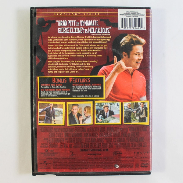 Burn After Reading DVD 2008 George Clooney Brad Pitt Pre-Owned As-Is