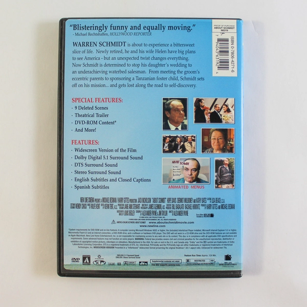 About Schmidt DVD Jack Nicholson Special Features Untested Pre-Owned 2002