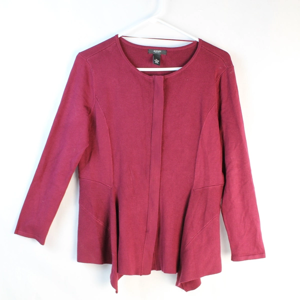 Alfani Petite Burgundy Cardigan Sweater Women's PL Full Zip Long Sleeve