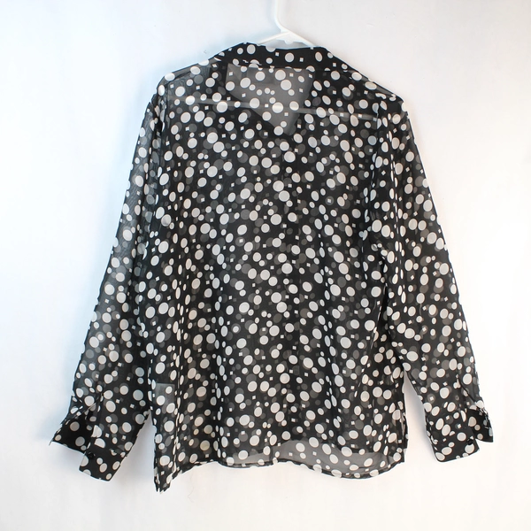 Alfred Dunner Adeline Blouse Women's Size 12 Black White Sheer Polka Dots Top