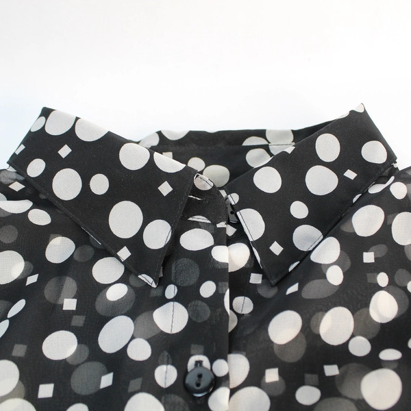 Alfred Dunner Adeline Blouse Women's Size 12 Black White Sheer Polka Dots Top