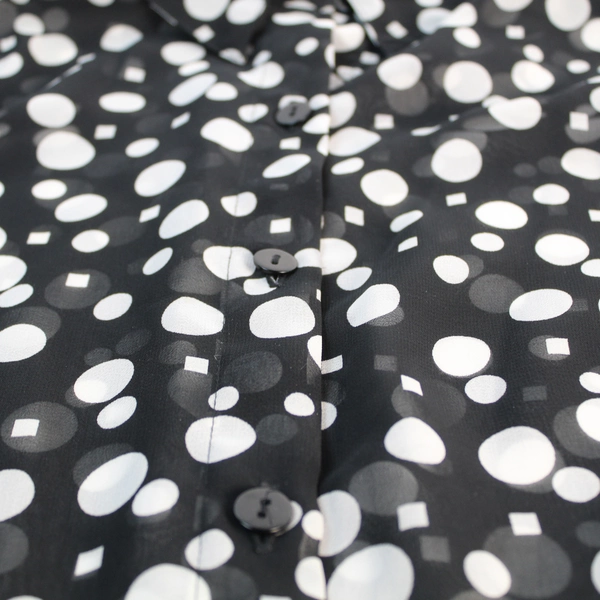 Alfred Dunner Adeline Blouse Women's Size 12 Black White Sheer Polka Dots Top