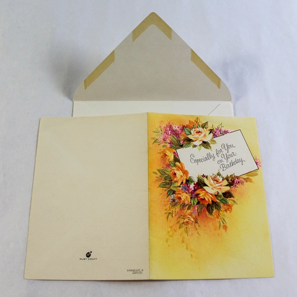 Vintage Rust Craft Unused Floral Birthday Greeting Card - Nostalgic Charm
