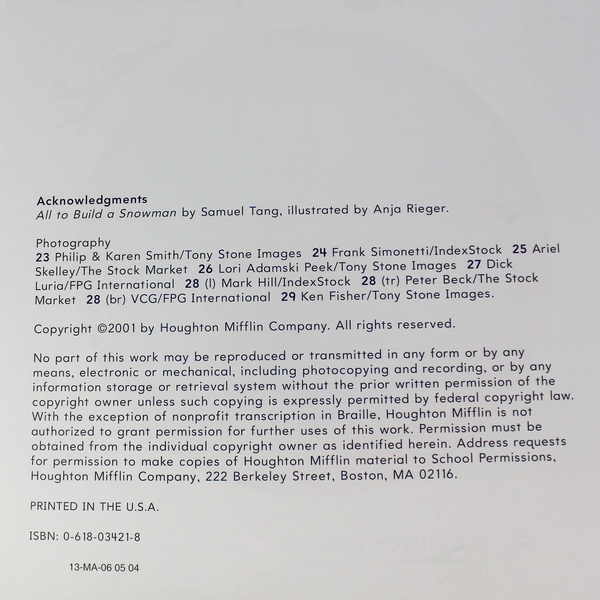 Houghton Mifflin Big Book: All to Build a Snowman by Samuel Tang