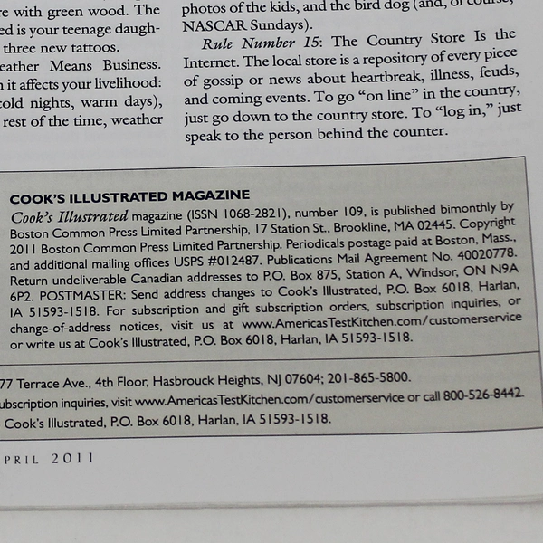 Cook's Illustrated Magazine March-April 2011 - Good Condition, Recipes & Tips