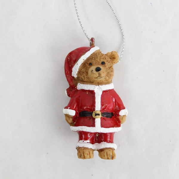 Lot of 2 Vintage Santa Bear Ornaments - 2" Resin Christmas Decor