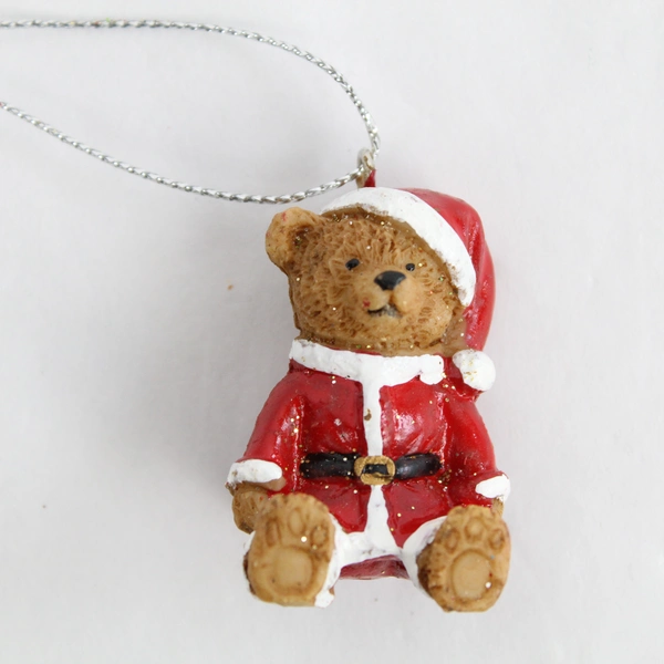 Lot of 2 Vintage Santa Bear Ornaments - 2" Resin Christmas Decor