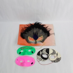 Lot of 4 Mardi Gras Eye Masks with Feathers & Ribbons for Party Decor