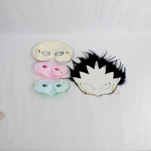 Lot of 4 Mardi Gras Eye Masks with Feathers & Ribbons for Party Decor