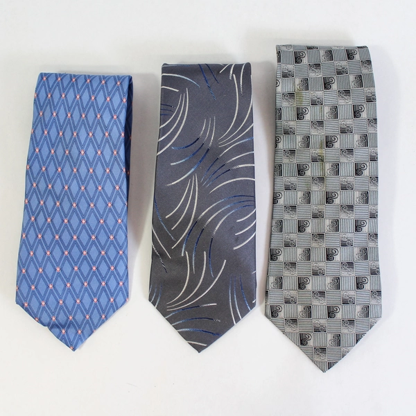 Lot of 3 Stafford Men's Ties - Gray Blue Geometric Patterns, Good Condition