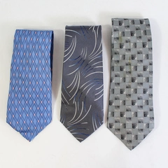 Lot of 3 Stafford Men's Ties - Gray Blue Geometric Patterns, Good Condition