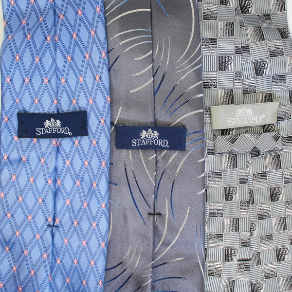 Lot of 3 Stafford Men's Ties - Gray Blue Geometric Patterns, Good Condition