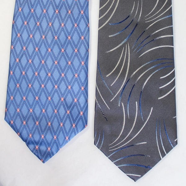 Lot of 3 Stafford Men's Ties - Gray Blue Geometric Patterns, Good Condition