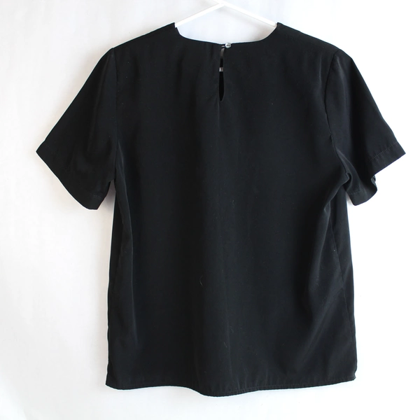 Vintage Notations Black Blouse Women's Medium with Shoulder Pads, Good Condition