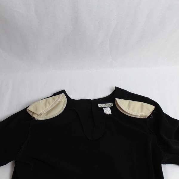 Vintage Notations Black Blouse Women's Medium with Shoulder Pads, Good Condition