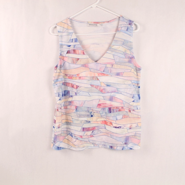 Miss Look Sleeveless Blouse Women's Size M Pink Stained Glass Good Condition