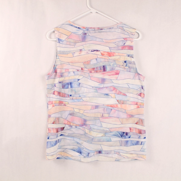 Miss Look Sleeveless Blouse Women's Size M Pink Stained Glass Good Condition