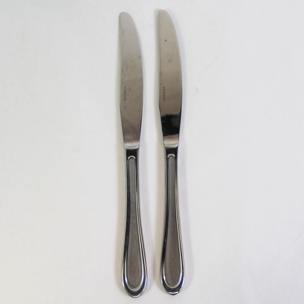 Lot of 2 Oneida Ivory Stainless French Hollow Dinner Knives - Good Condition