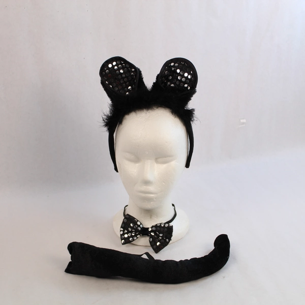 Lot of Mouse Costume Accessories: Ears, Tail & Bow Tie Set - Good Condition