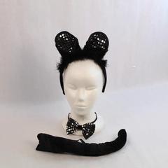 Lot of Mouse Costume Accessories: Ears, Tail & Bow Tie Set - Good Condition