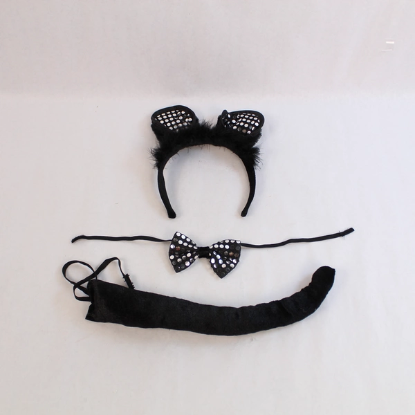 Lot of Mouse Costume Accessories: Ears, Tail & Bow Tie Set - Good Condition